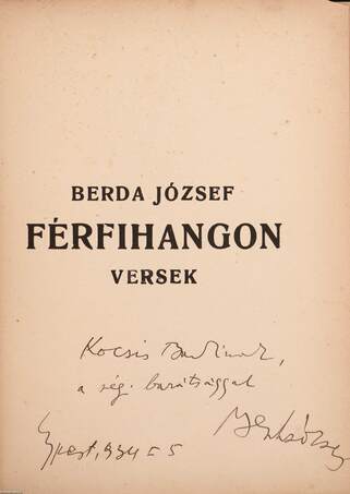 Berda József,  - Férfihangon (dedikált példány) – Aukció – 15. online aukció, 2021. 09.