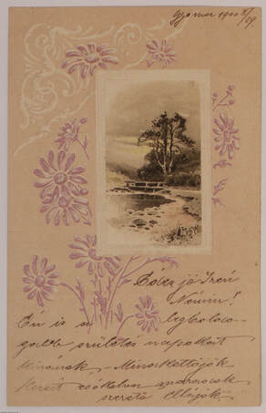  - Dombornyomott virágok - tópart - kishíd - tóparti fák - képeslap, 1901 – Aukció – 7. online aukció, 2018. 12.