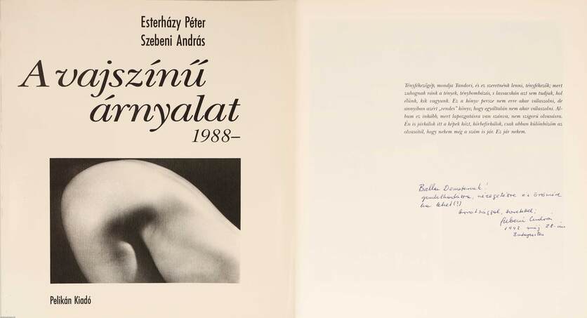 Esterházy Péter, Szebeni András, Gera Mihály,  - A vajszínű árnyalat 1988- (dedikált példány) – Aukció – 19. Dedikált könyvek aukciója, 2023. 05.