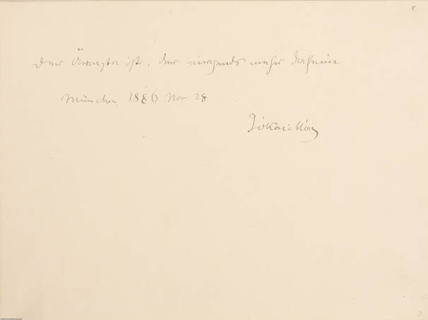Jókai Mór,  - Jókai Mór vendégkönyvi bejegyzése a müncheni Hotel Vier Jahreszeiten szállodából (1886.) (dedikált példány) – Aukció – 15. Dedikált könyvek aukciója, 2022. 02.
