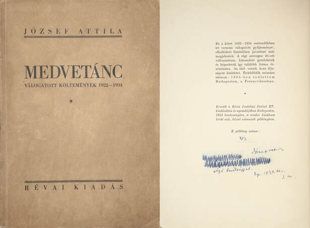 József Attila,  - Medvetánc (dedikált példány) – Aukció – 18. Dedikált könyvek aukciója, 2023. 02.