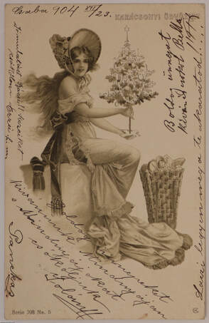  - Kalapos hölgy - kis karácsonyfa - karácsony - képeslap, 1904 – Aukció – 5. online aukció, 2017. 12.