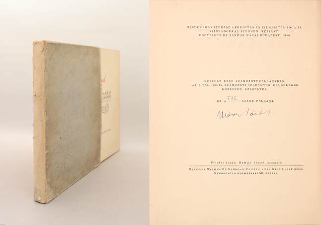 Márai Sándor, Hincz Gyula,  - Kaland (aláírt, számozott példány) – Aukció – 18. Dedikált könyvek aukciója, 2023. 02.