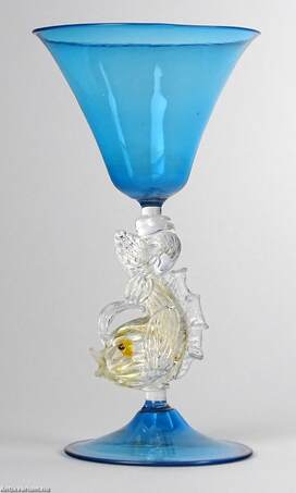  - Muranoi Tipetto - azúrkék üveg kehely 20. század eleje – Aukció – Gyűjteményárverezés: 2. üveg árverés, 2023. 01.