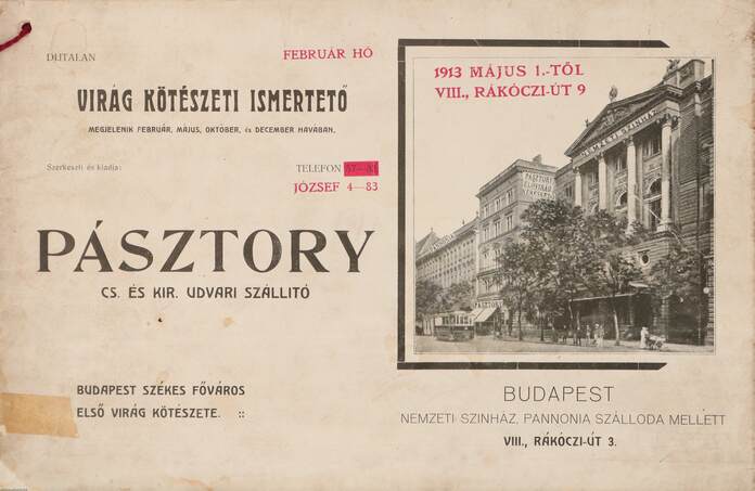 Pásztory Móricz Miklós,  - Pásztory virág kötészeti ismertető 1913. február – Aukció – 1. Soha nem árverezett könyvek aukciója, 2019. 05.