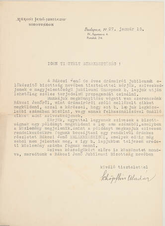 Schöpflin Aladár,  - Schöpflin Aladár által aláírt levél – Aukció – 10. Dedikált könyvek és kéziratok árverés, 2020. 03.