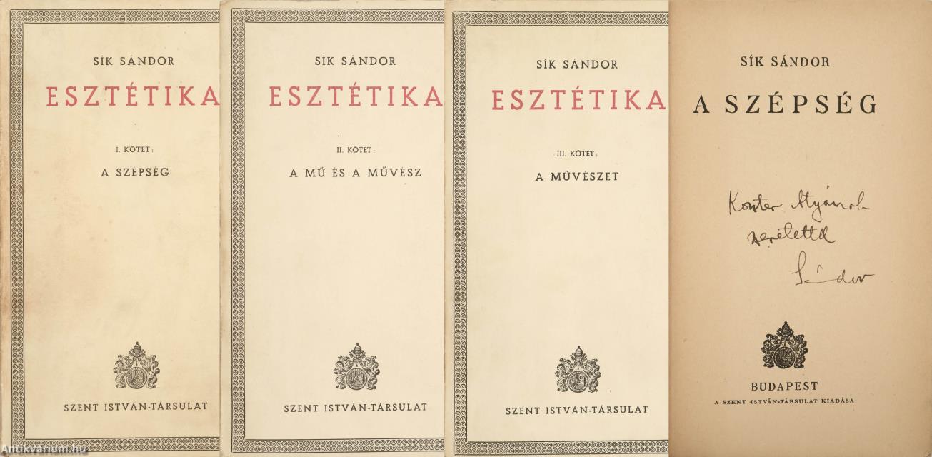 Sík Sándor,  - Esztétika I-III. (dedikált példány) – Aukció – 21. Dedikált könyvek aukciója