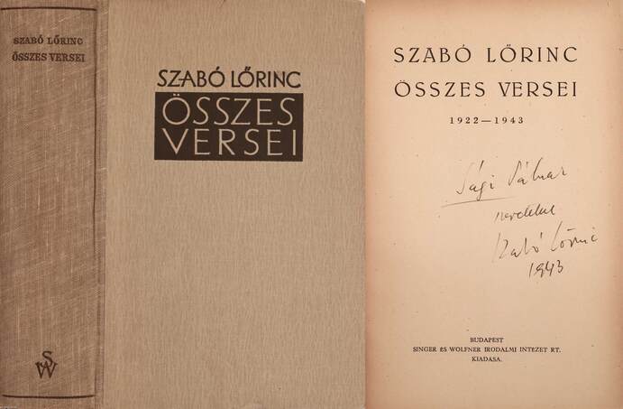 Szabó Lőrinc,  - Szabó Lőrinc összes versei (dedikált példány) – Aukció – 18. online aukció, 2022. 09.