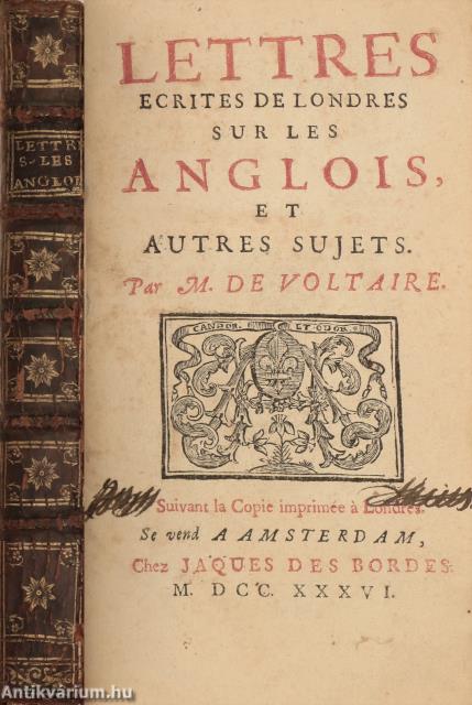 Voltaire,  - Lettres écrites de Londres sur les Anglais et autres sujets – Aukció – 20. online aukció, 2023. 03.