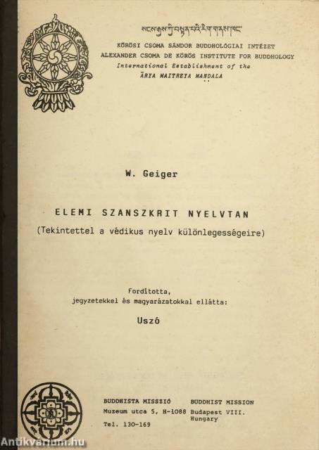 W. Geiger, Uszó ,  - Elemi szanszkrit nyelvtan – Aukció – 28. újkori könyvek aukciója, 2024. 04. 18-28